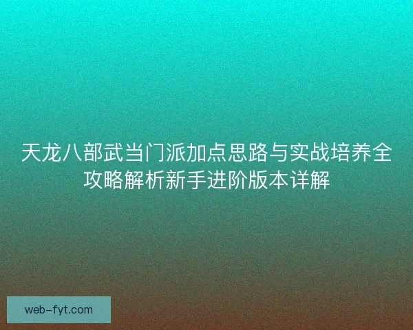 天龙八部武当门派加点思路与实战培养全攻略解析新手进阶版本详解